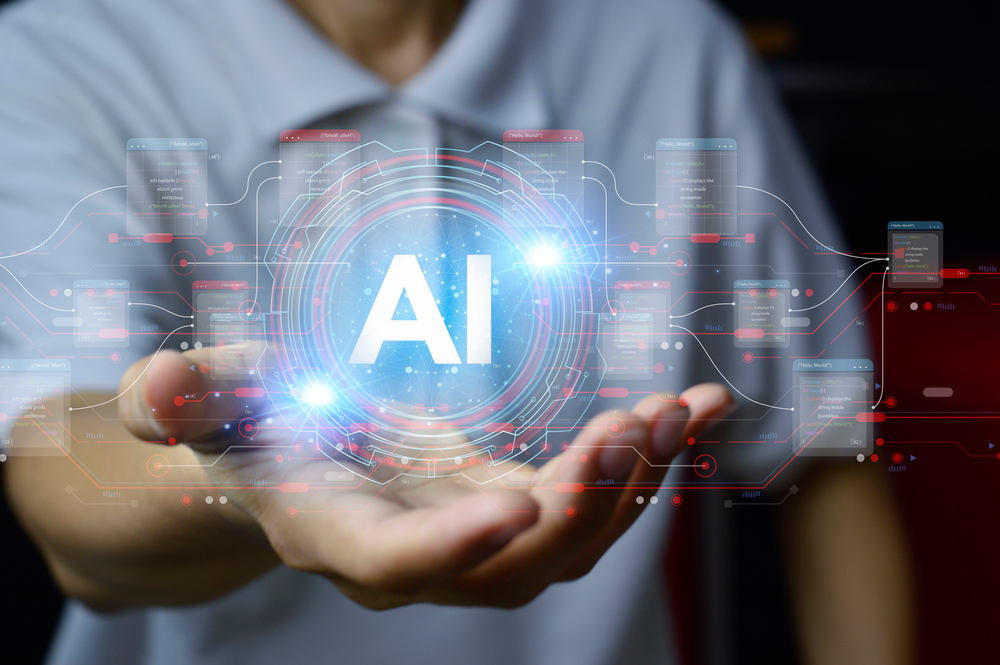 Man holding AI illustration in his hand
