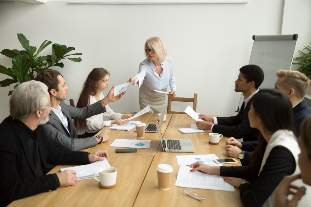 Looking at data in a board meeting