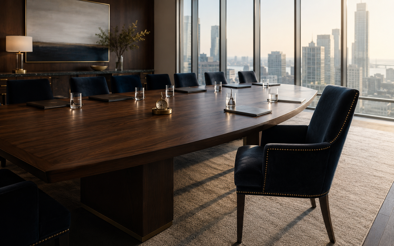 Boardroom with empty chairs